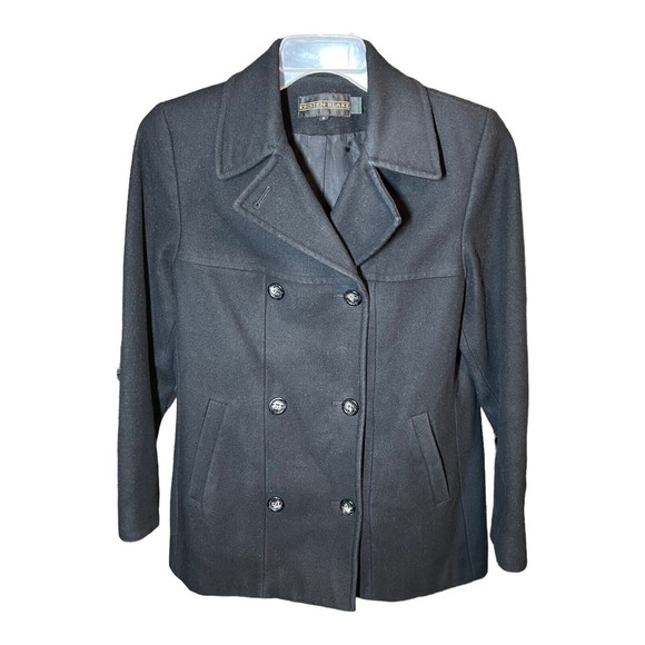Kristen Blake Lambswool Shell Black Medium Length Button Coat Women’s Size 6 - Picture 1 of 9